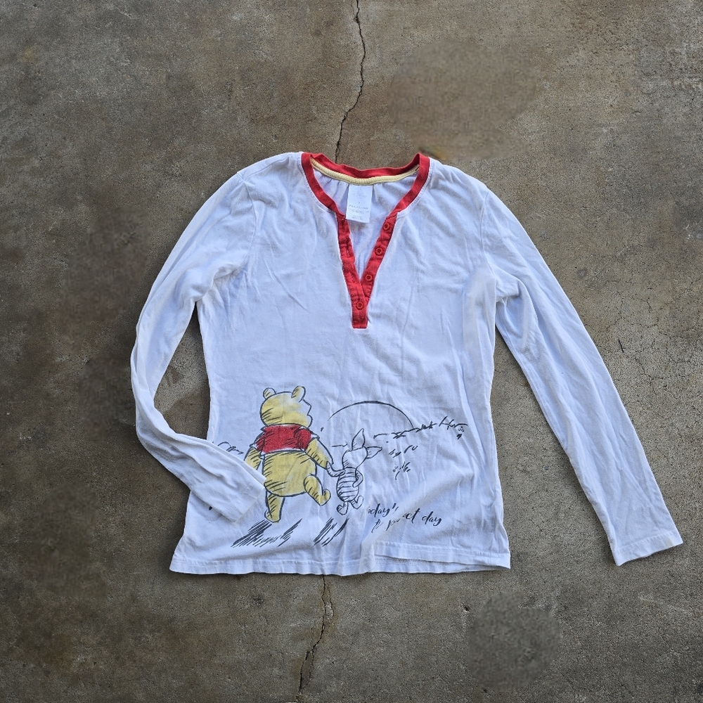 Vtg Y2k Disney Winnie the Pooh Henley Shirt Baby Tee Women J Fashion Small